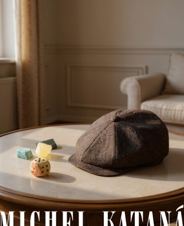 Кепка с козырьком, 8ми-клинка Мужская-Унисекс TWEED EDINBURG ACORN из твида (Плотная Костюмно-Блейзерная ШЕРСТЬ) TWEED.8-EDINBURG/ACORN